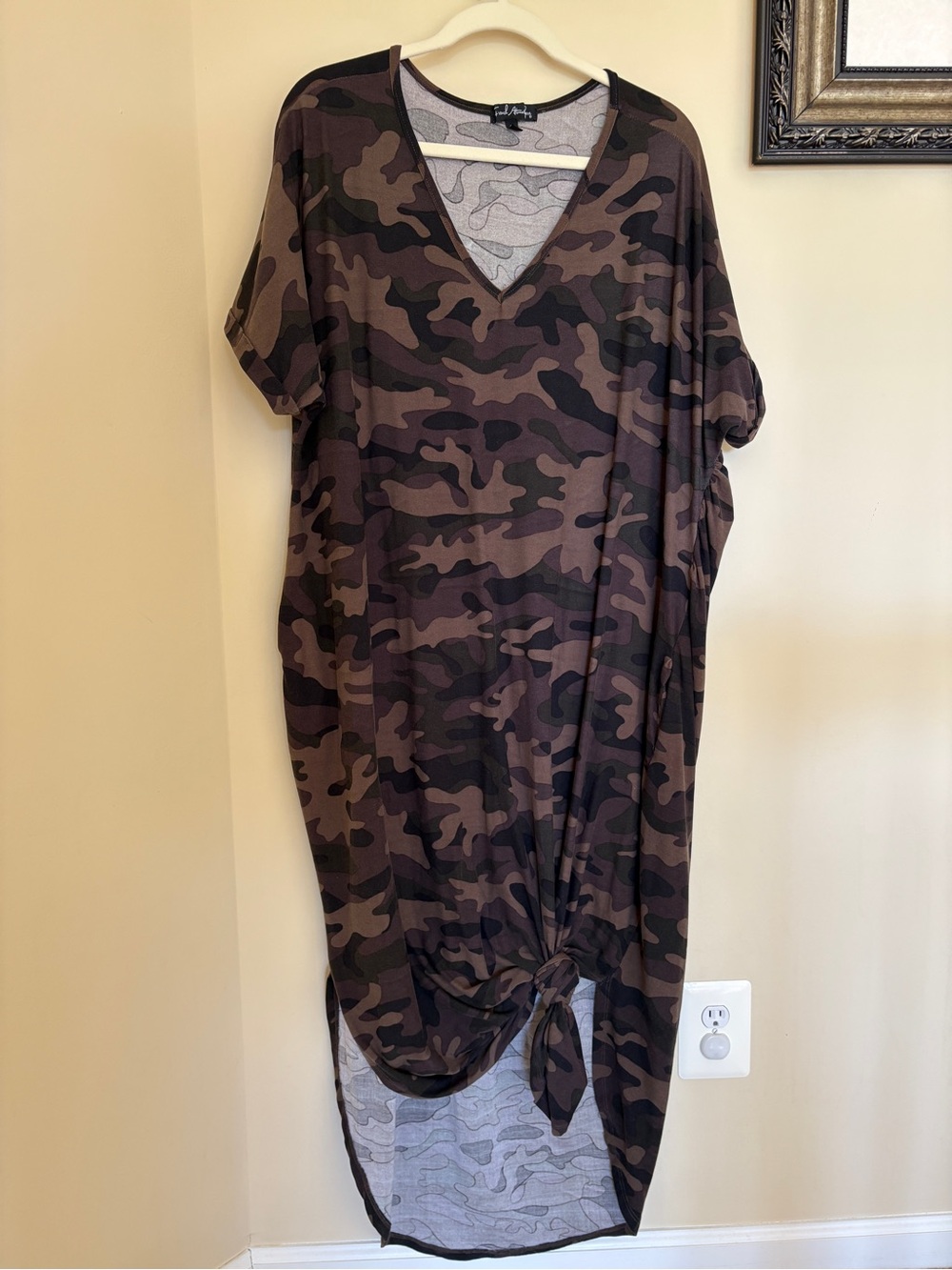 Women’s Brown Camouflage Midi Dress with Front Tie